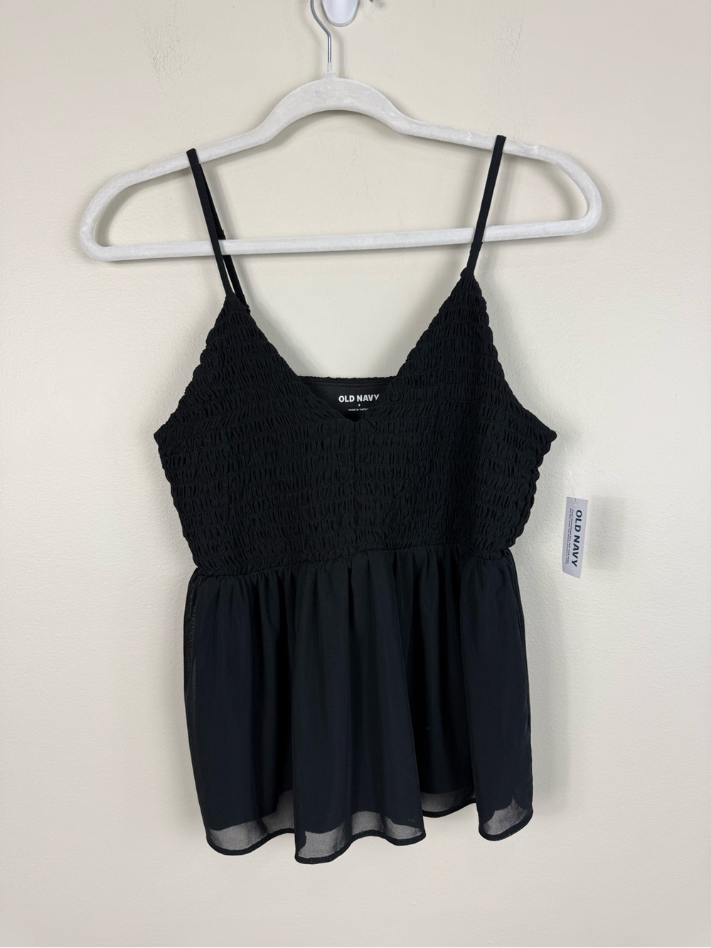 Old Navy Black Smocked Strap Peplum Tank Top Womens Small Stretchy Y2K Shirt NWT